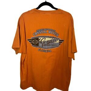 Harley Davidson Graphic Tee Crystal River Florida Size Large Orange motorcycle